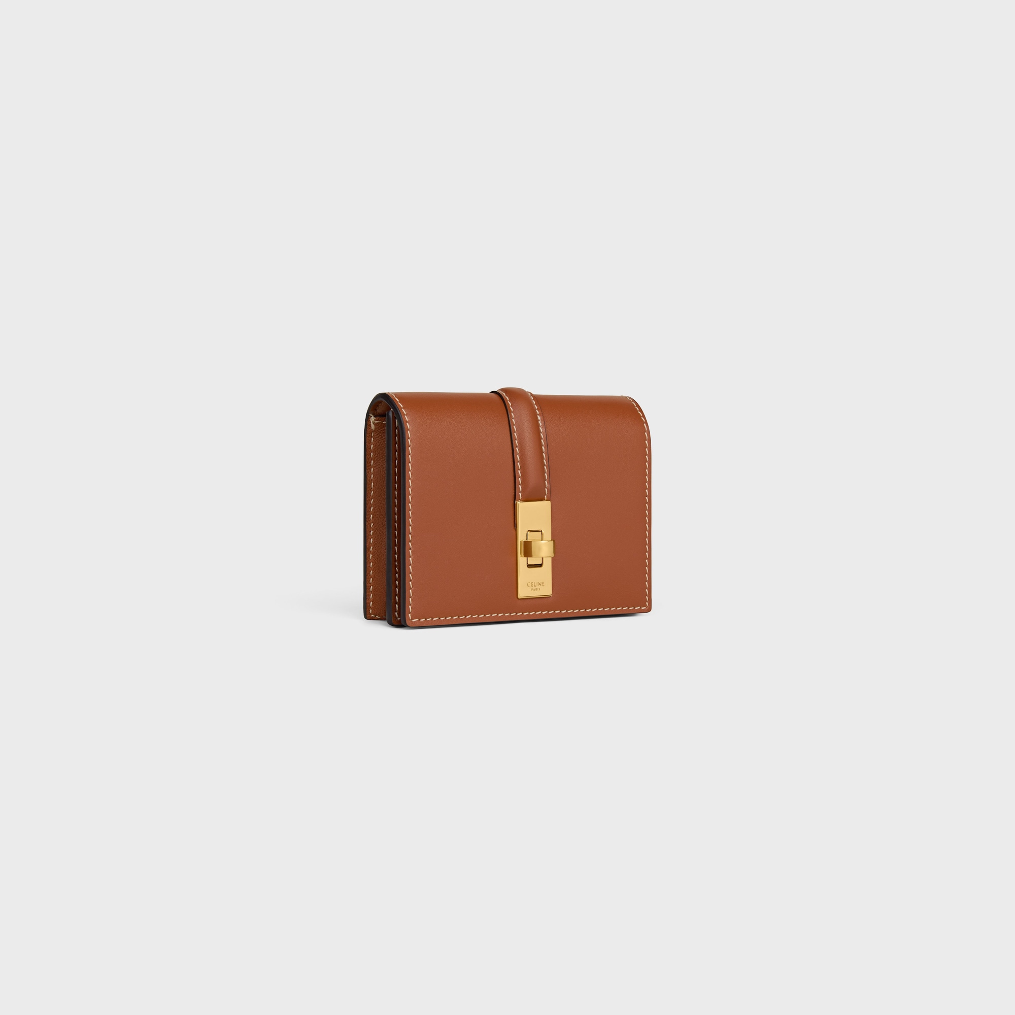CARD HOLDER WITH FLAP 16 IN SATINATED CALFSKIN TAN - Image 2